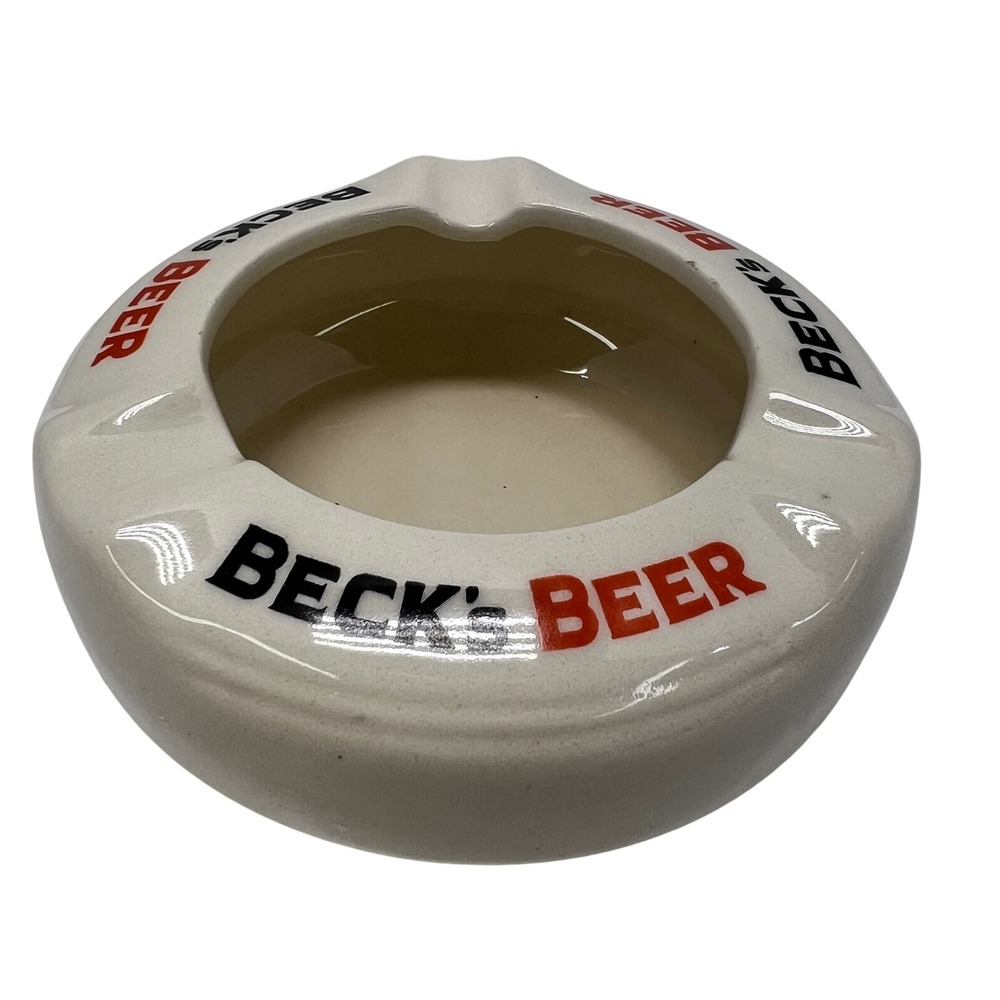 Beck's Beer‎ Vintage Ceramic Round Ashtray Cream Red Black Logo German Barware